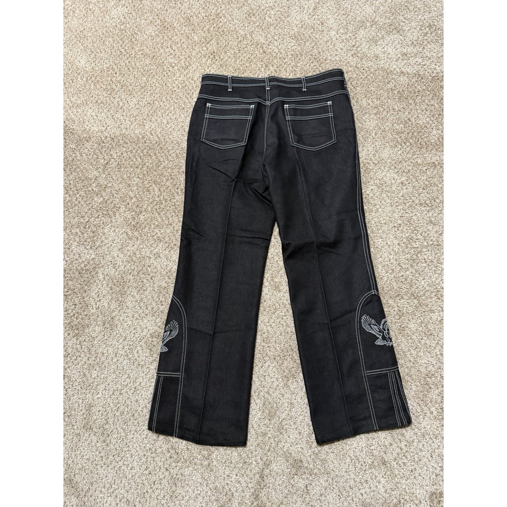 Vintage 80s Sheplers Jeans Mens 36 Black White Bootcut‎ Embriodered Eagle - Picture 2 of 9